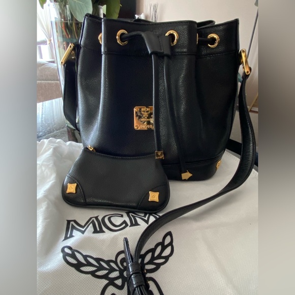 Authentic MCM Black leather Bucket Bag - Picture 1 of 12